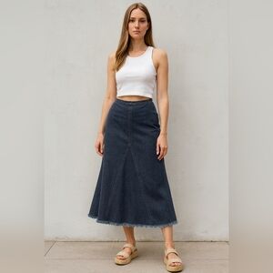 Forenza Dark Blue Denim A-Line Skirt Size 6 – Frayed Hem